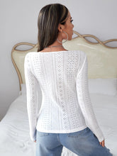 Deep V-neck Pointelle Knit Tee